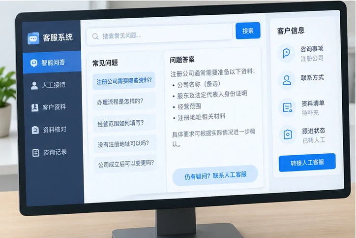 在线客服接待与咨询整理的服务场景示意
