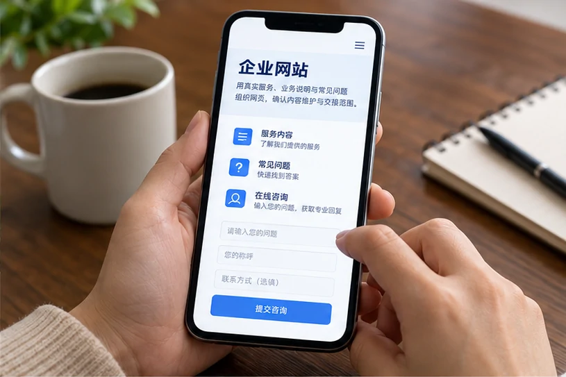 企业网站展示业务与服务信息的场景示意
