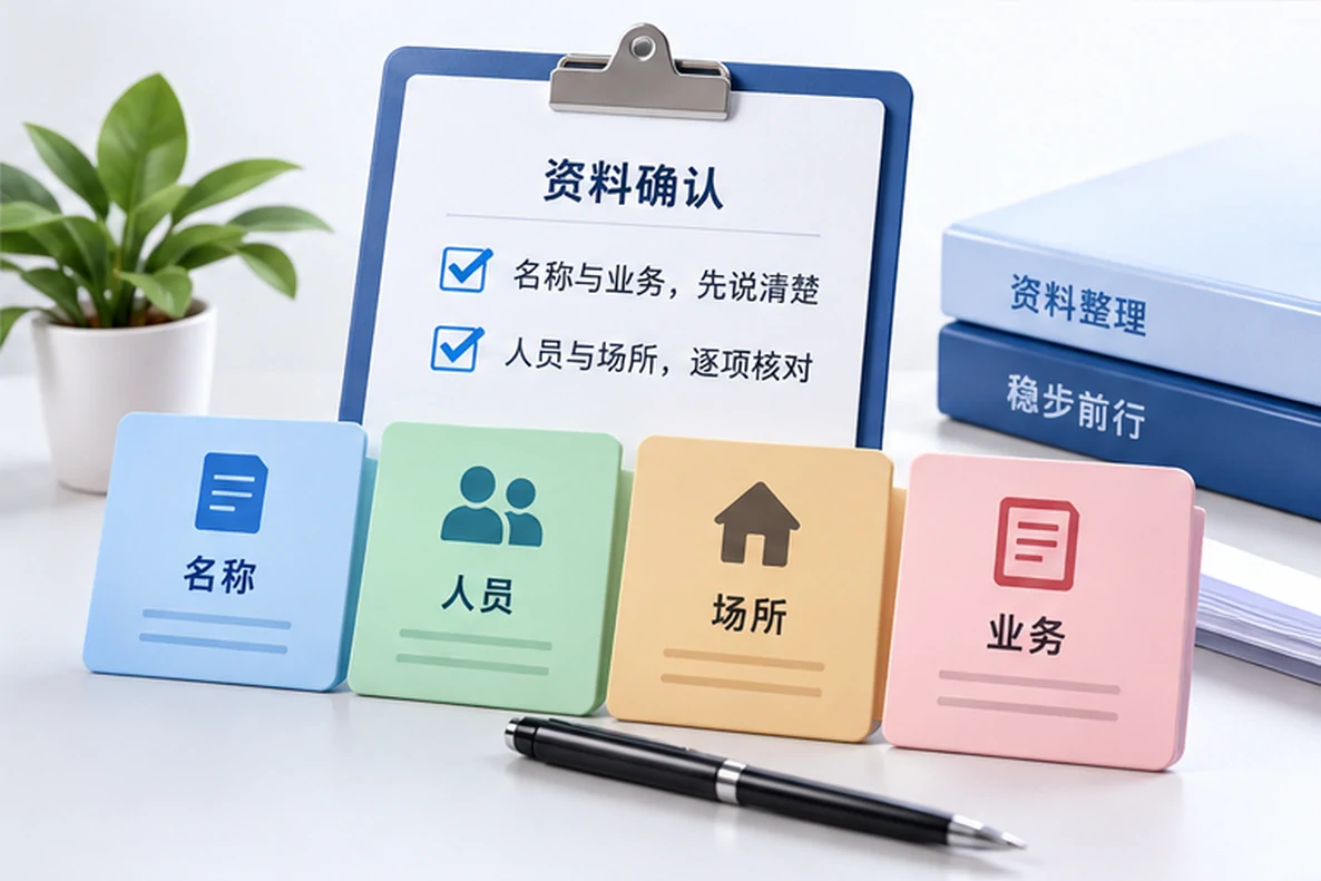 核对注册公司资料与办理事项的服务场景示意