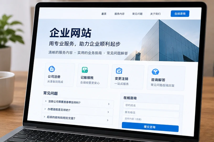 企业网站展示业务与服务信息的场景示意