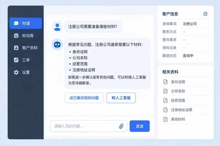 在线客服接待与咨询整理的服务场景示意