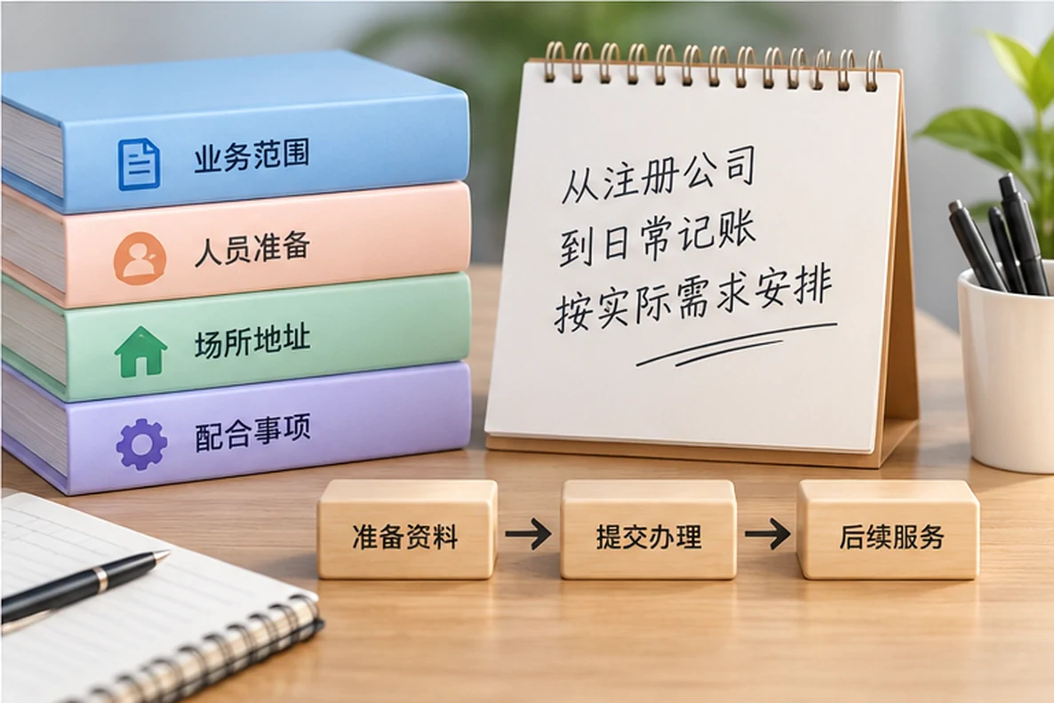 核对注册公司资料与办理事项的服务场景示意