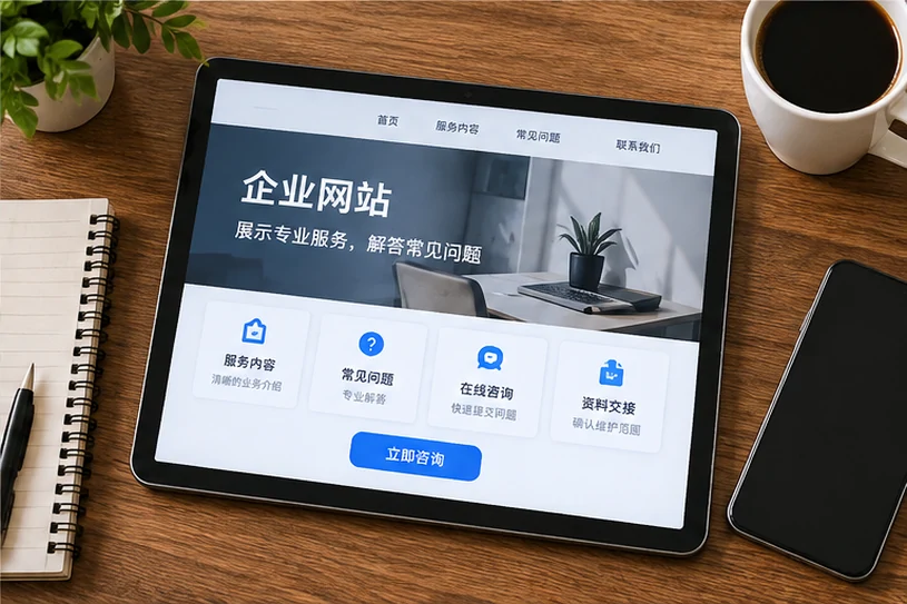 企业网站展示业务与服务信息的场景示意