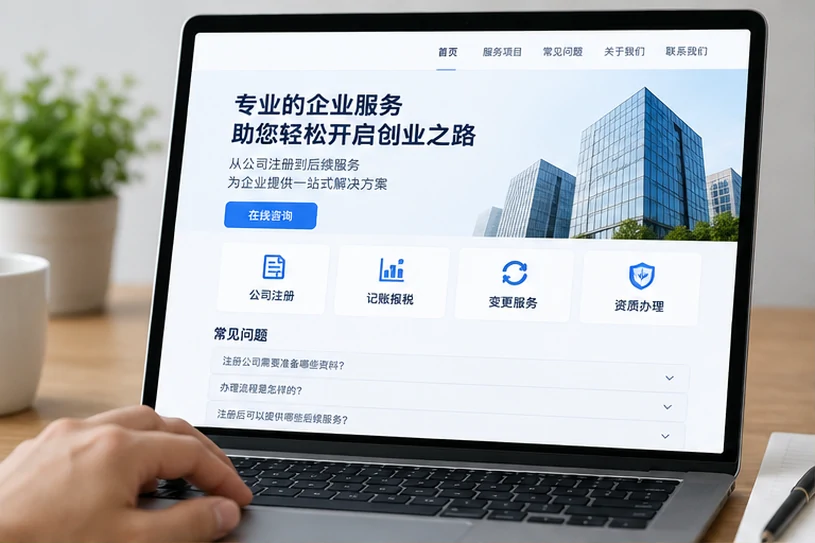 企业网站展示业务与服务信息的场景示意