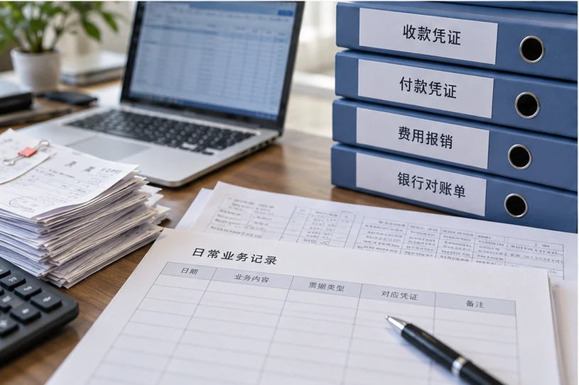 整理企业票据与日常账务资料的服务场景示意