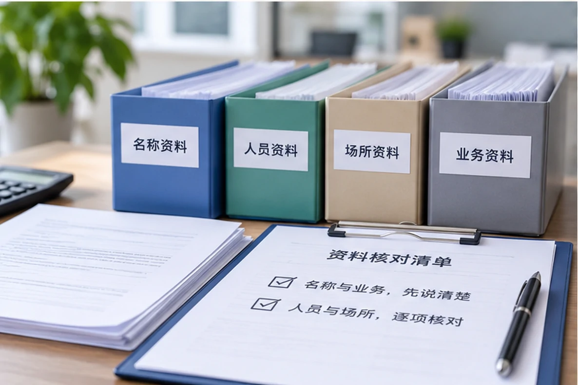 核对注册公司资料与办理事项的服务场景示意