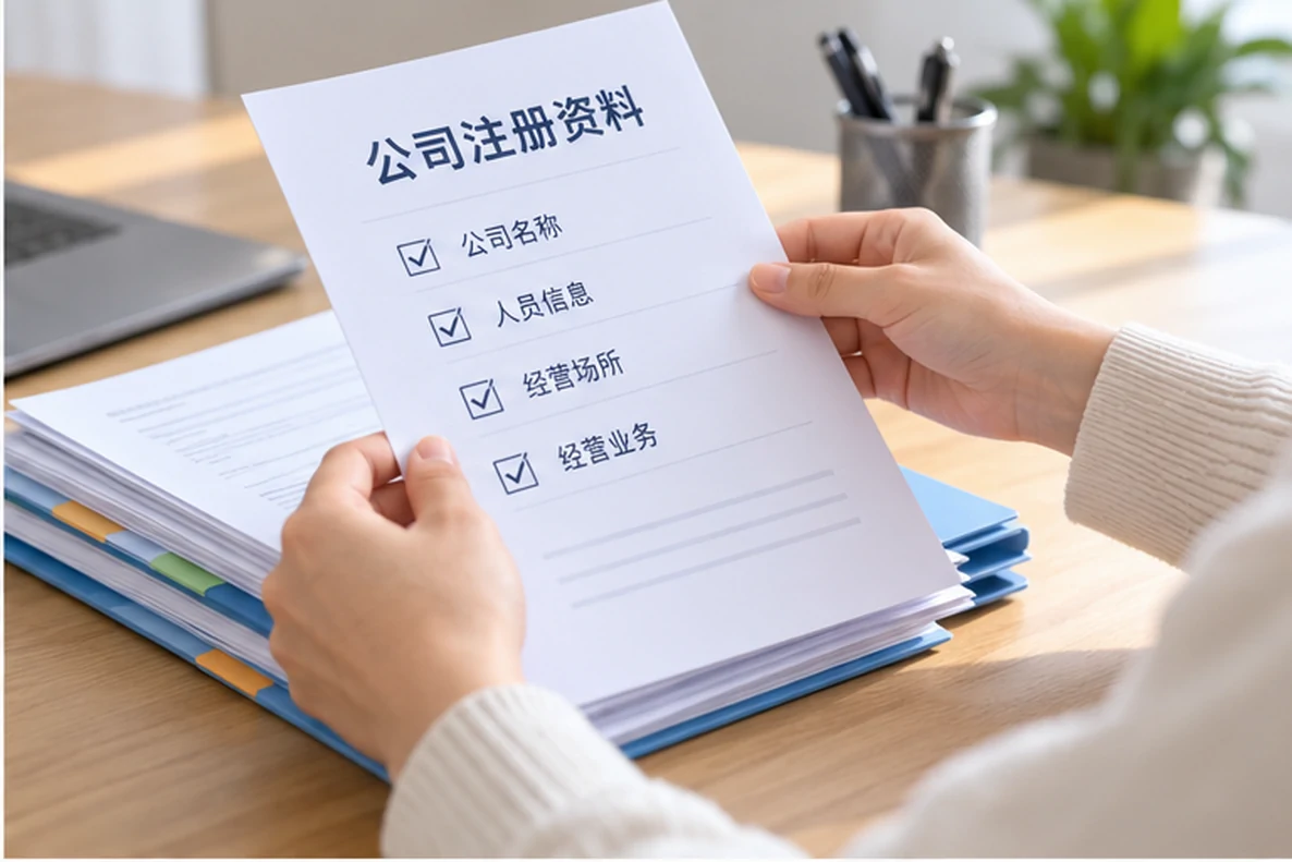 核对注册公司资料与办理事项的服务场景示意