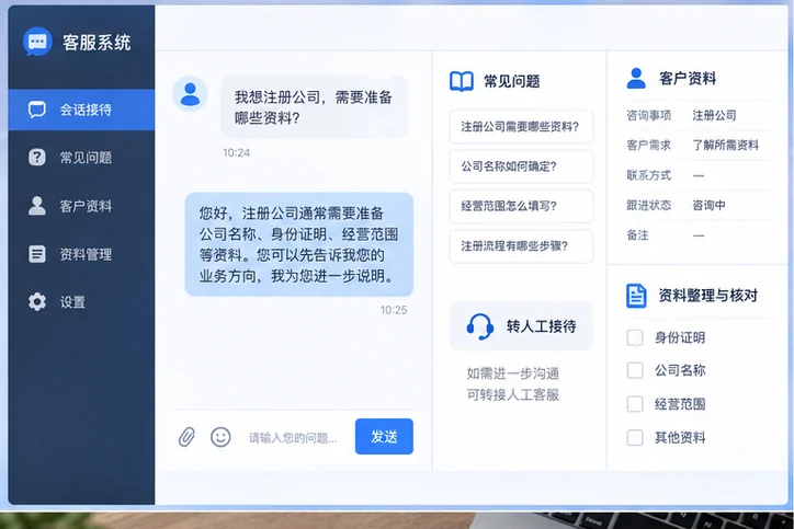 在线客服接待与咨询整理的服务场景示意