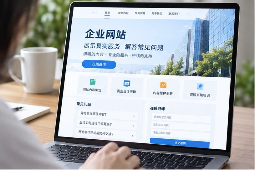 企业网站展示业务与服务信息的场景示意