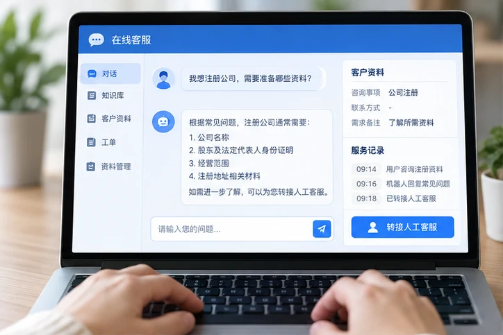 在线客服接待与咨询整理的服务场景示意