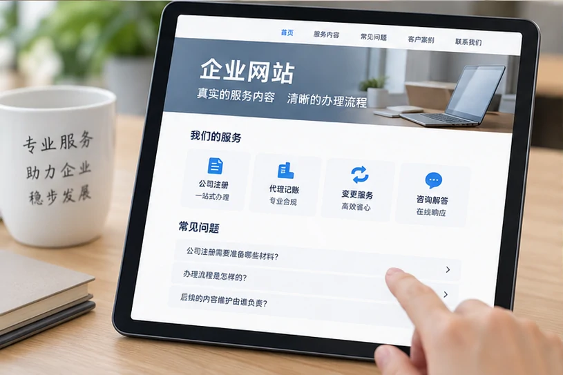 企业网站展示业务与服务信息的场景示意