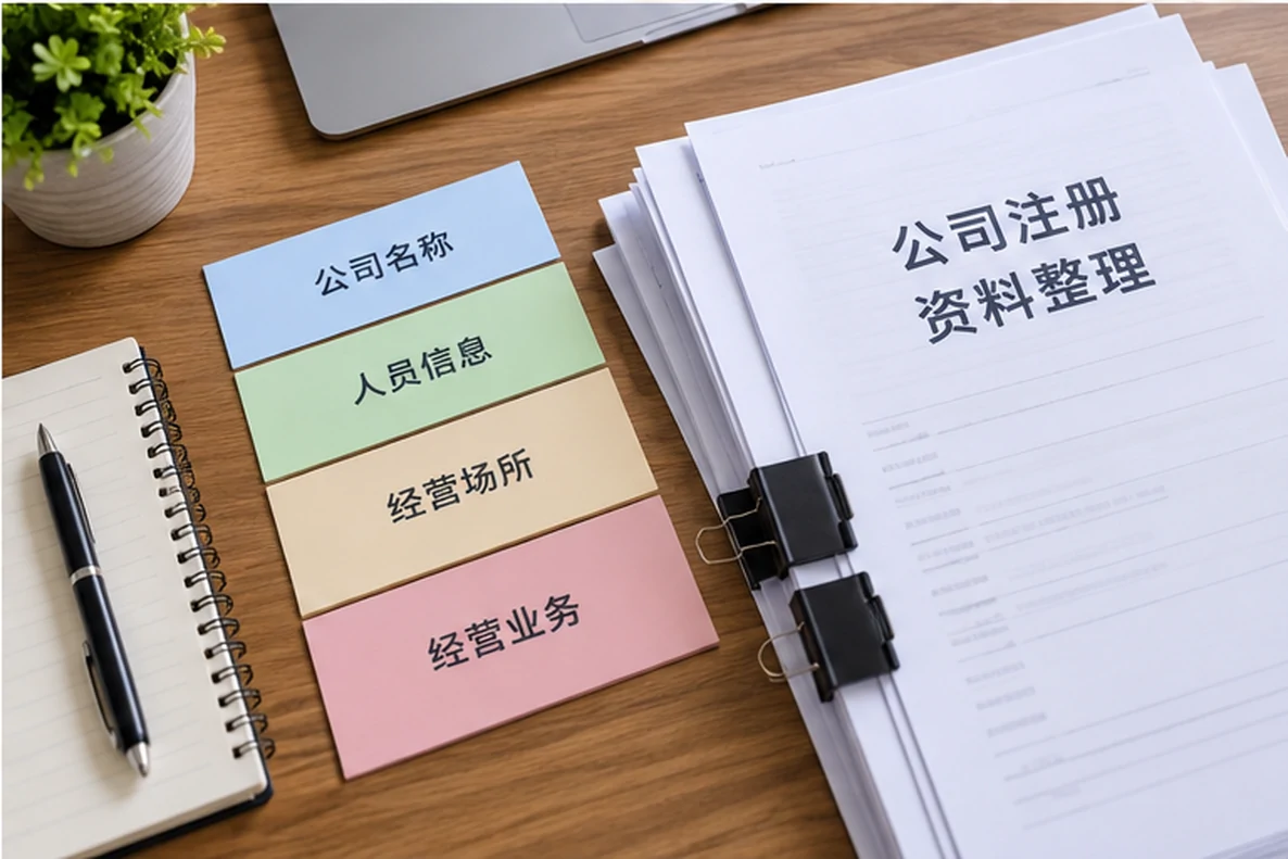 核对注册公司资料与办理事项的服务场景示意