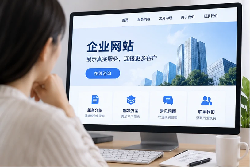企业网站展示业务与服务信息的场景示意