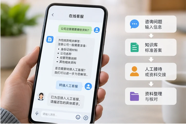在线客服接待与咨询整理的服务场景示意
