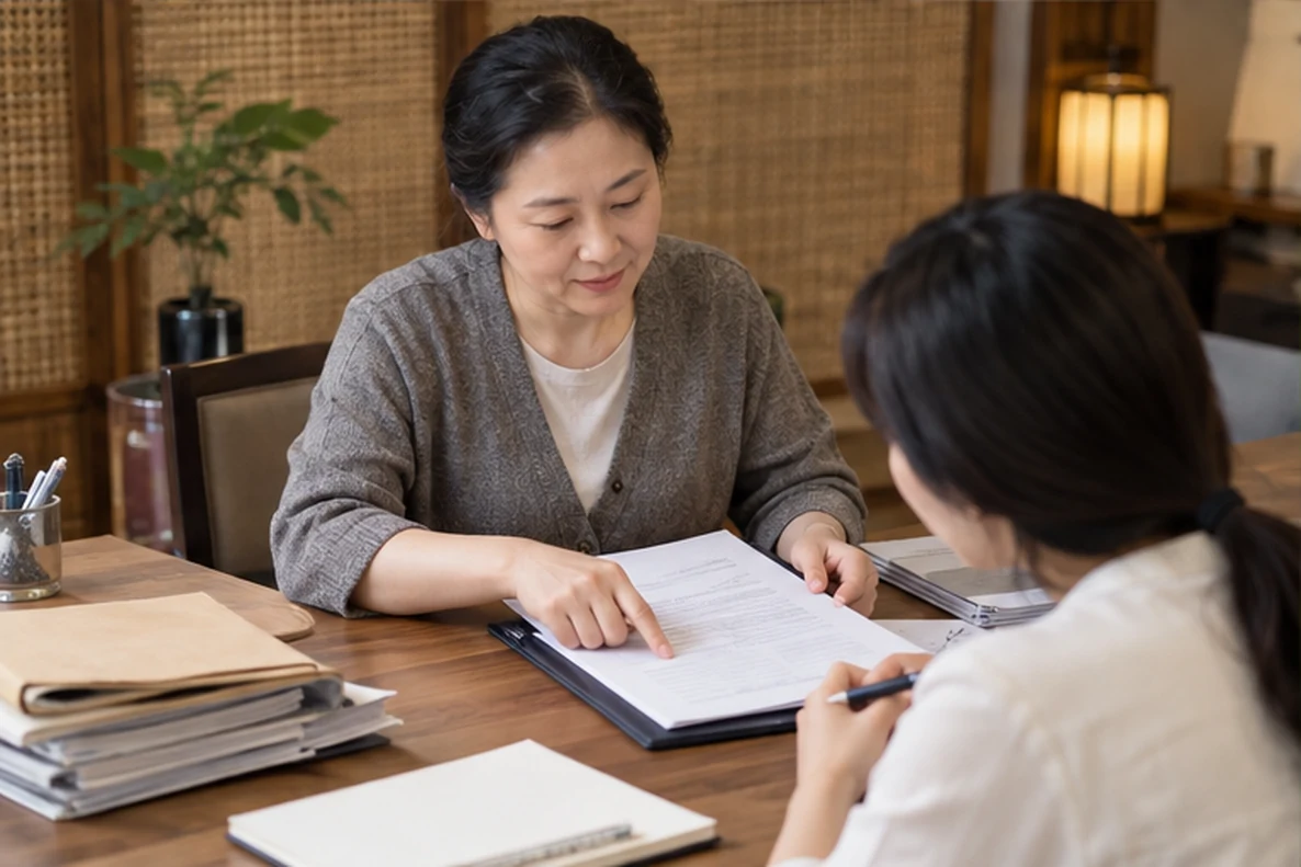 核对注册公司资料与办理事项的服务场景示意