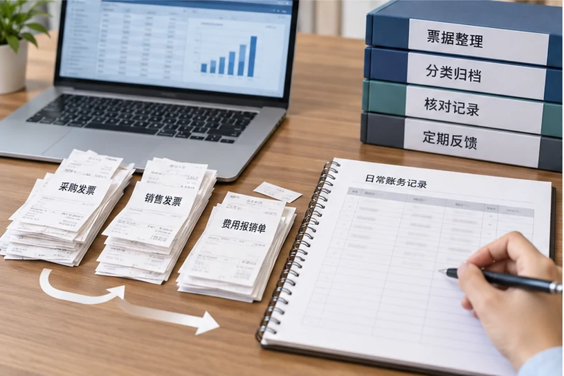 整理企业票据与日常账务资料的服务场景示意