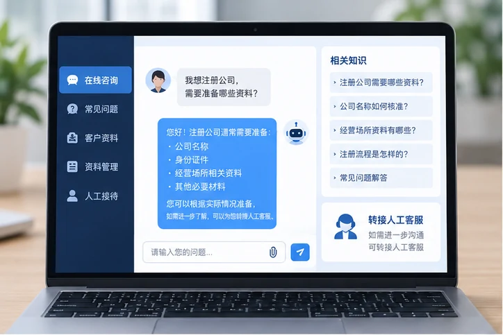 在线客服接待与咨询整理的服务场景示意