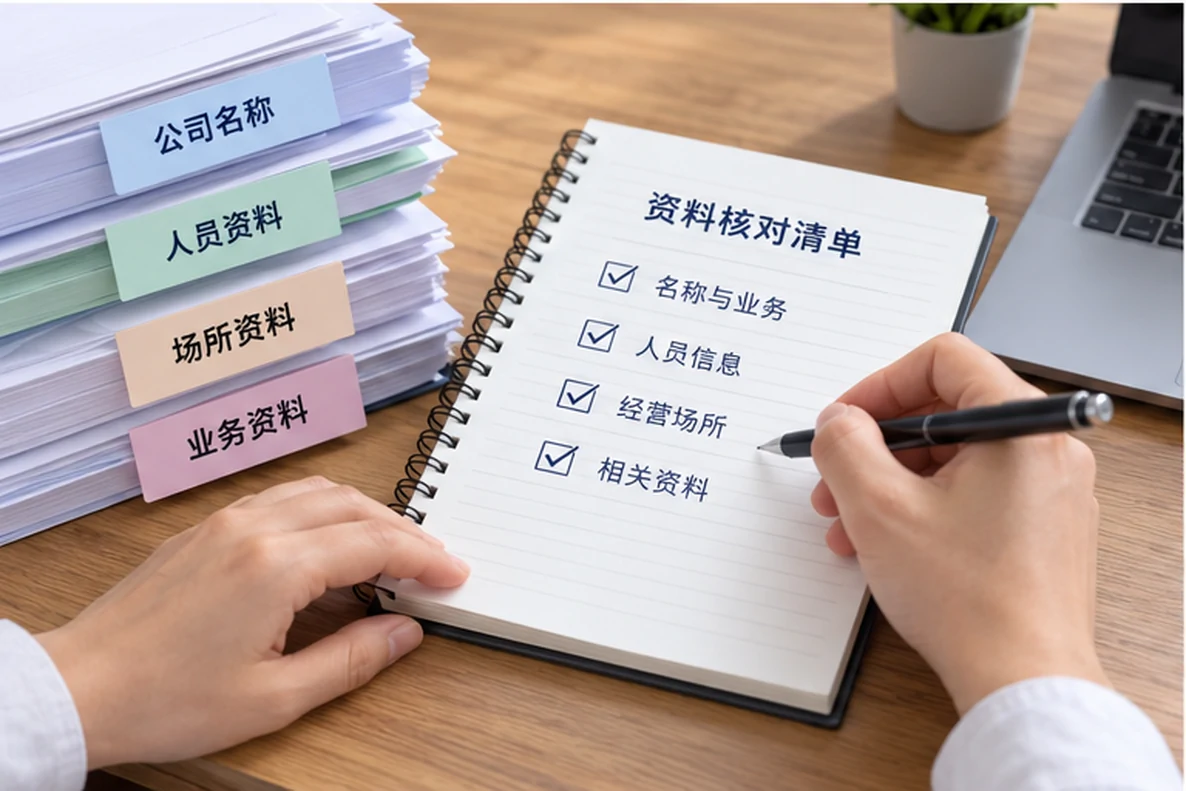 核对注册公司资料与办理事项的服务场景示意