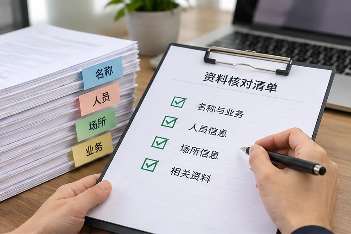 核对注册公司资料与办理事项的服务场景示意
