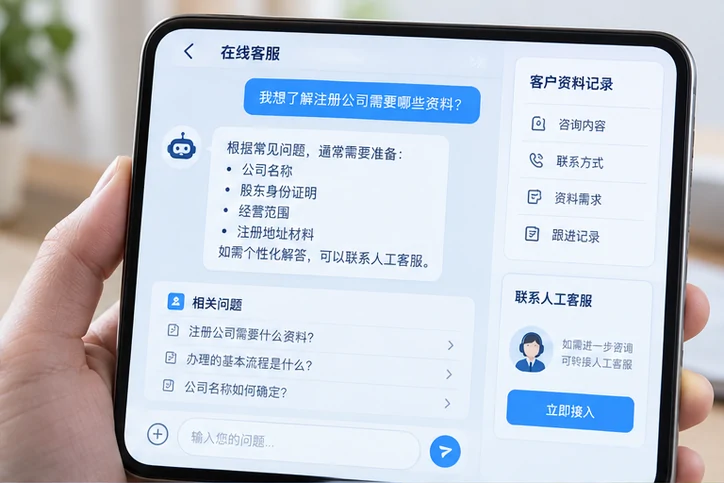 在线客服接待与咨询整理的服务场景示意
