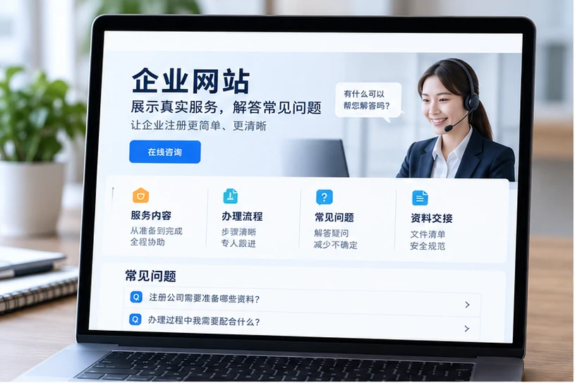 企业网站展示业务与服务信息的场景示意