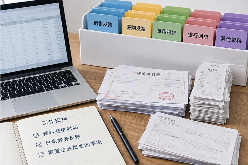 整理企业票据与日常账务资料的服务场景示意