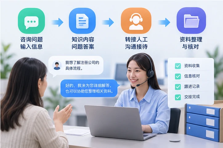 在线客服接待与咨询整理的服务场景示意