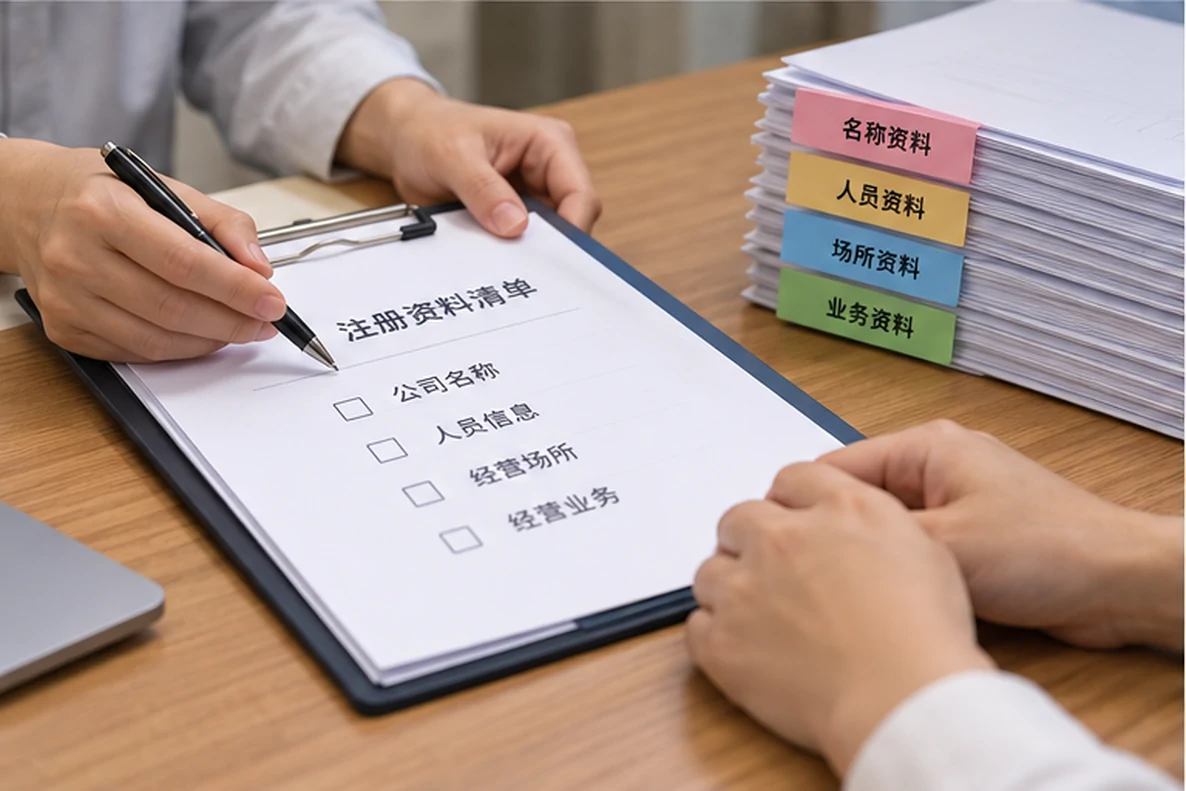 核对注册公司资料与办理事项的服务场景示意