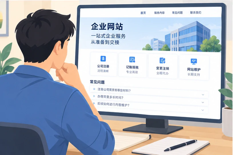 企业网站展示业务与服务信息的场景示意