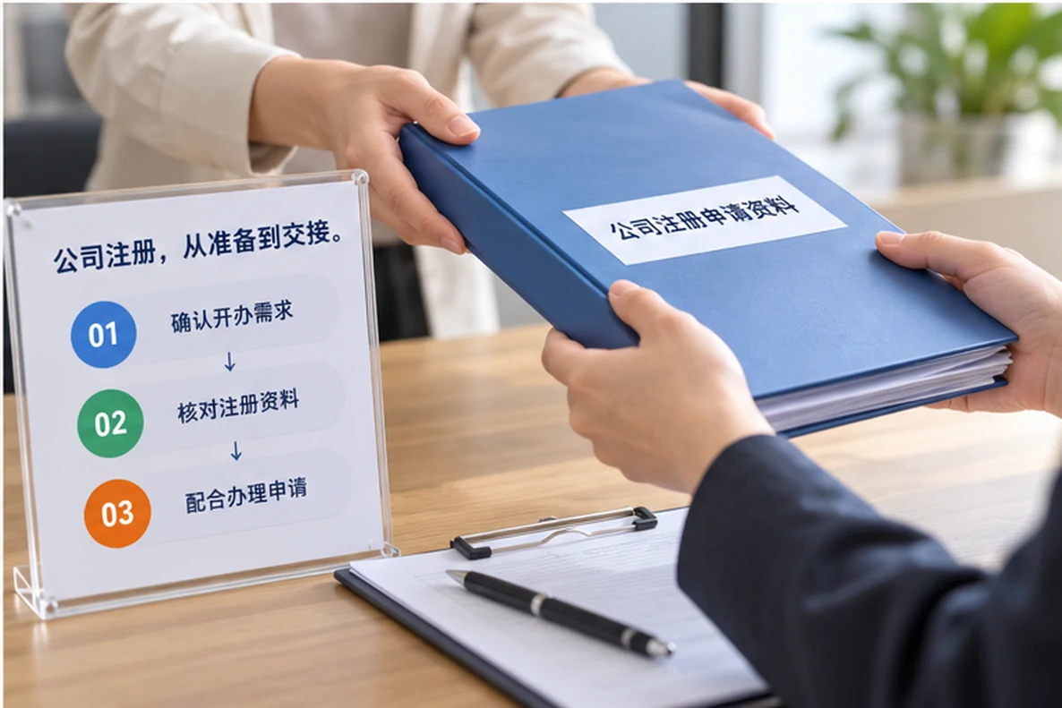 核对注册公司资料与办理事项的服务场景示意