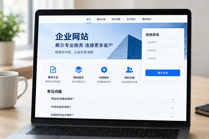 企业网站展示业务与服务信息的场景示意