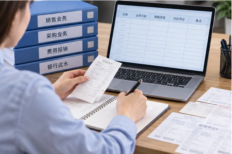 整理企业票据与日常账务资料的服务场景示意