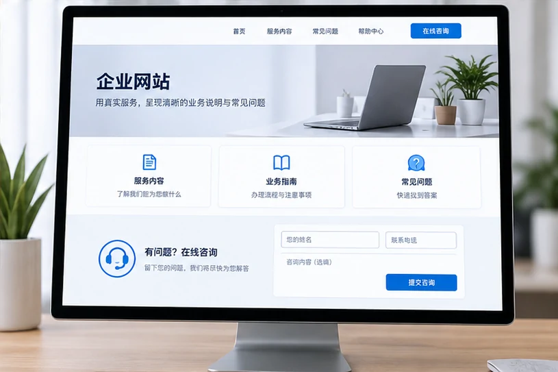 企业网站展示业务与服务信息的场景示意