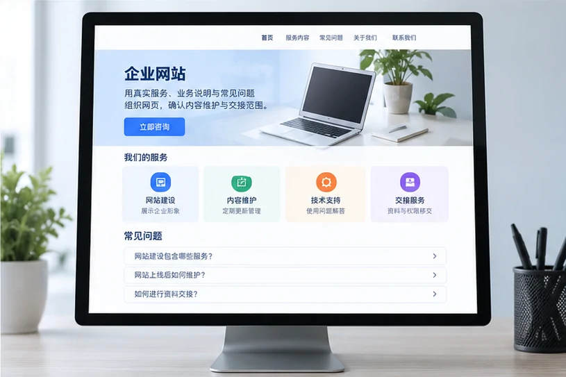企业网站展示业务与服务信息的场景示意