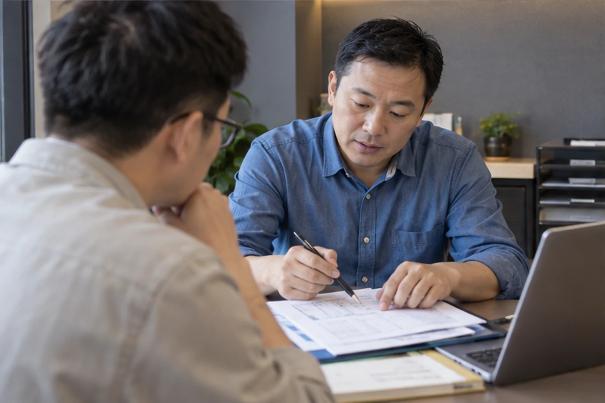核对注册公司资料与办理事项的服务场景示意