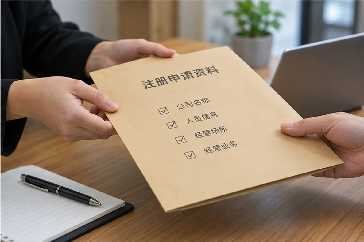 核对注册公司资料与办理事项的服务场景示意