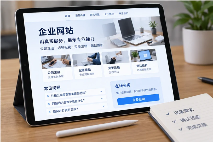 企业网站展示业务与服务信息的场景示意