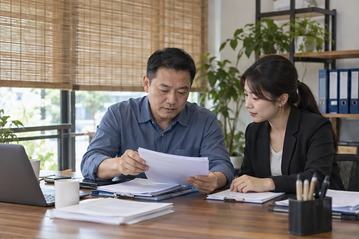 核对注册公司资料与办理事项的服务场景示意