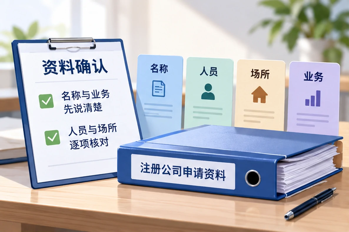 核对注册公司资料与办理事项的服务场景示意