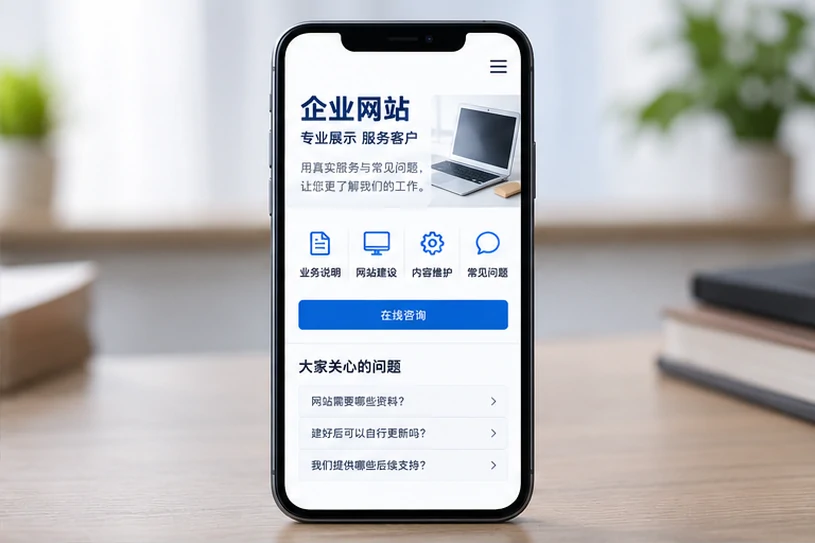 企业网站展示业务与服务信息的场景示意