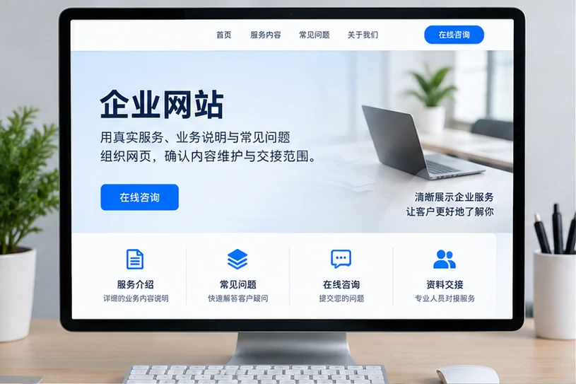 企业网站展示业务与服务信息的场景示意