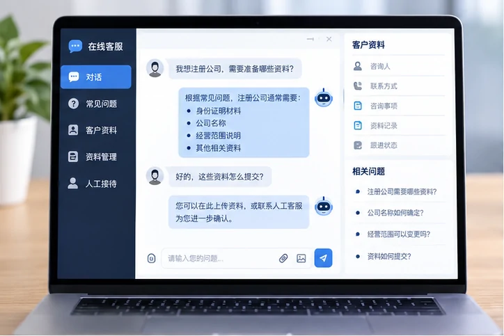 在线客服接待与咨询整理的服务场景示意