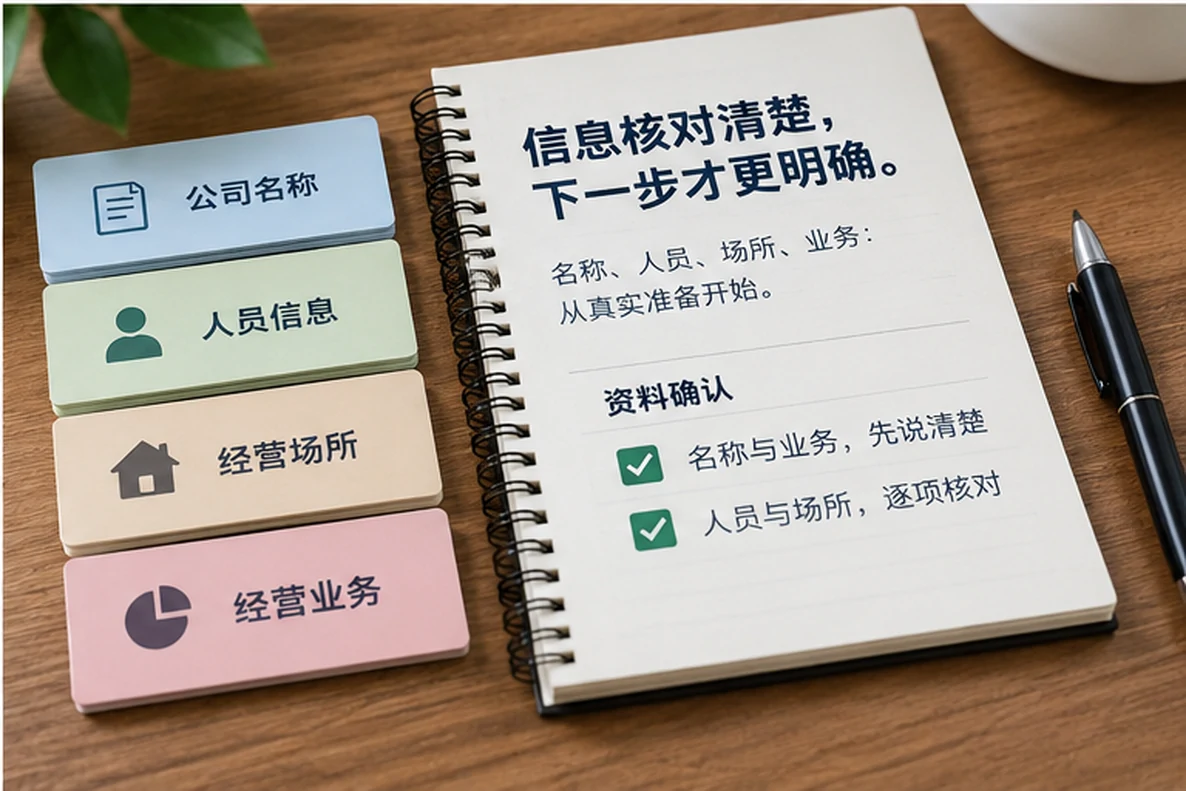 核对注册公司资料与办理事项的服务场景示意