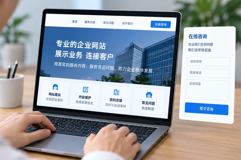 企业网站展示业务与服务信息的场景示意