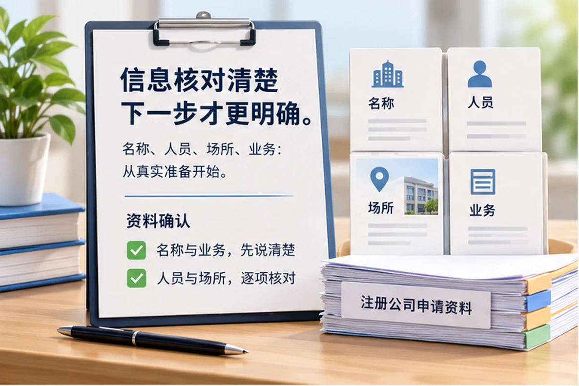 核对注册公司资料与办理事项的服务场景示意