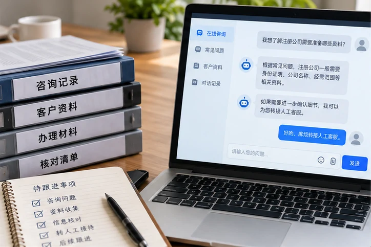 在线客服接待与咨询整理的服务场景示意