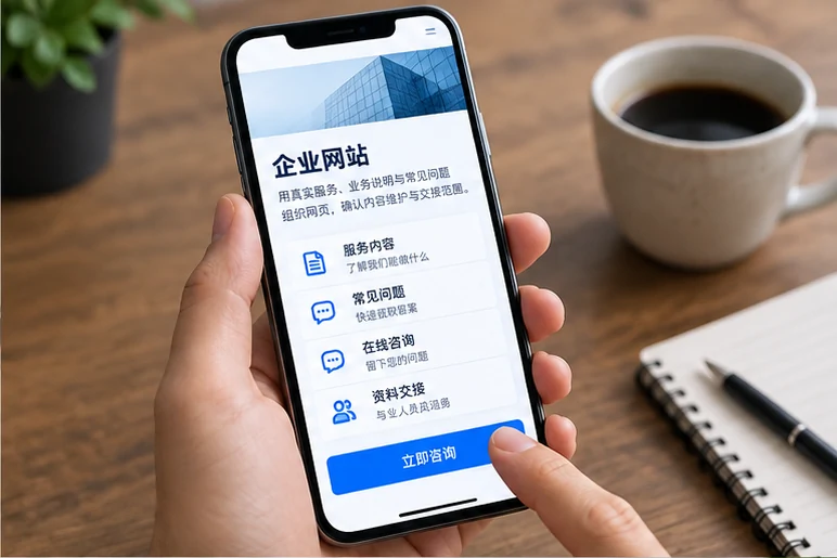 企业网站展示业务与服务信息的场景示意