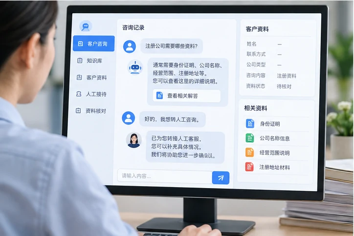 在线客服接待与咨询整理的服务场景示意