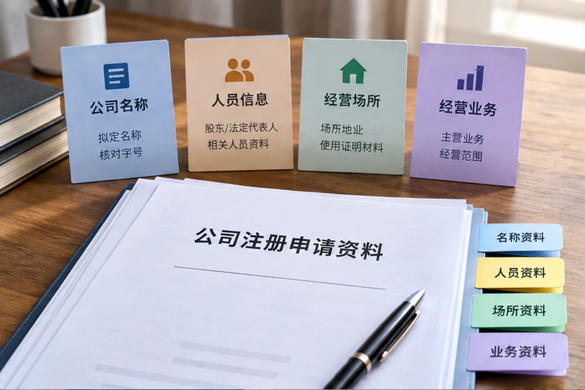 核对注册公司资料与办理事项的服务场景示意