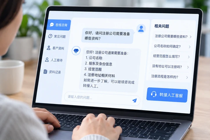 在线客服接待与咨询整理的服务场景示意